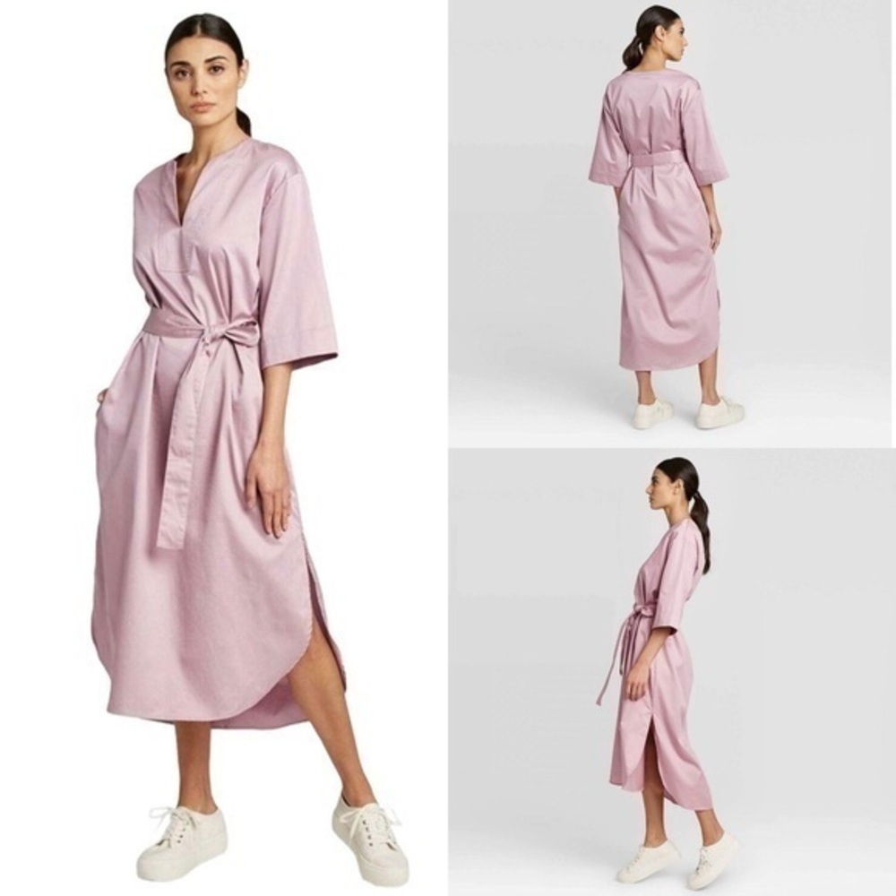 CLEARANCE NWOT Light Rose Pink Casual Belted Midi Dress New